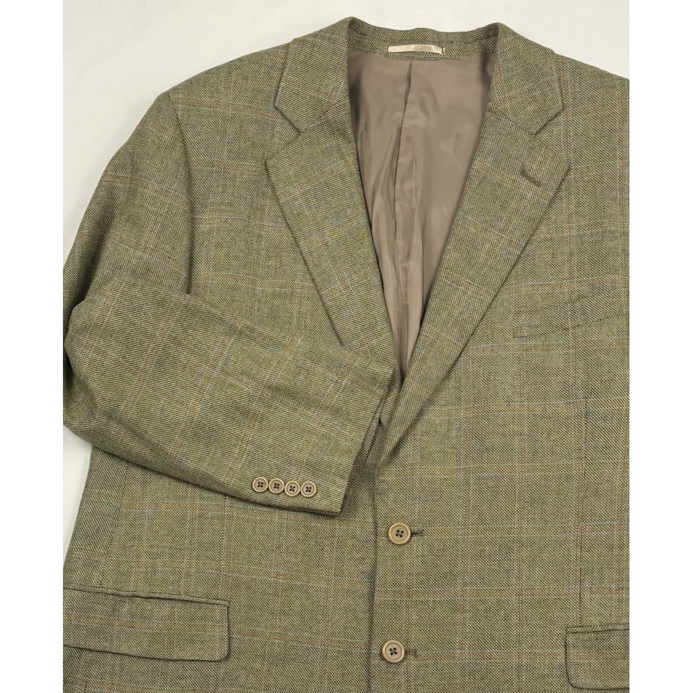 VTG Hunter's Glen X Lanificio di Pray Wool/Silk/Linen Sport Coat 46R Green Plaid